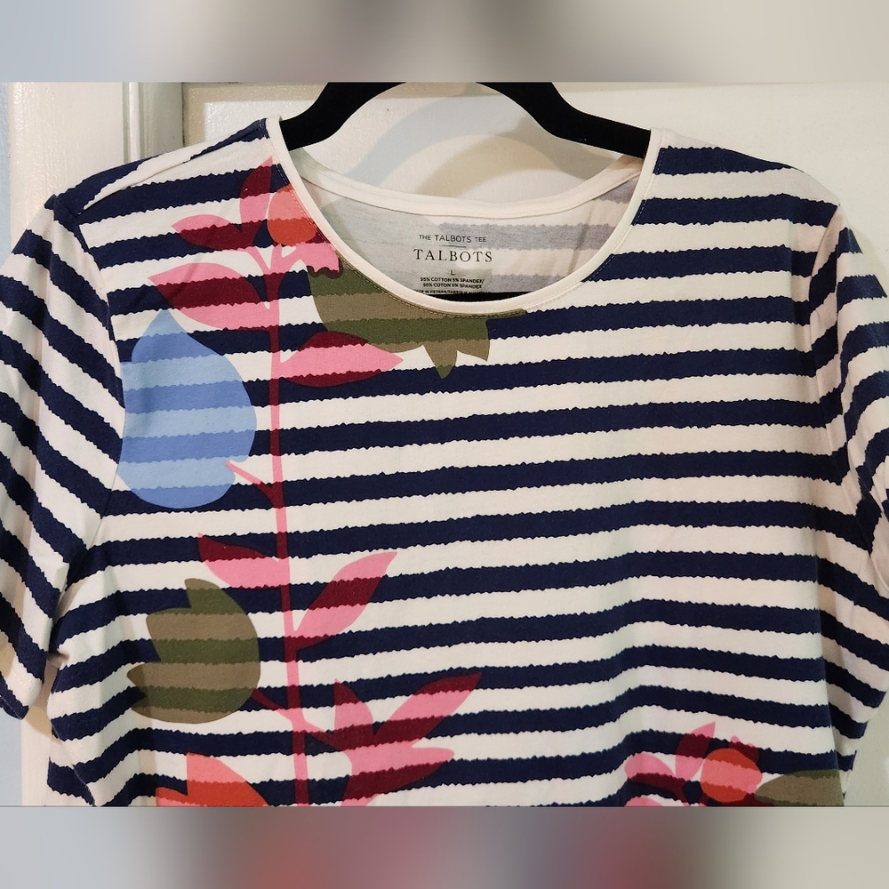 Women's Talbots Tulip Tee With Navy Stripes, Size L - Picture 5 of 10